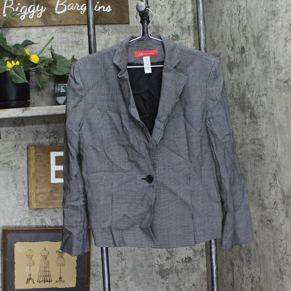 AK Anne Klein Stretch Wool 1-Button Lightweight Blazer Jacket Black Gingham 16 - Picture 1 of 5